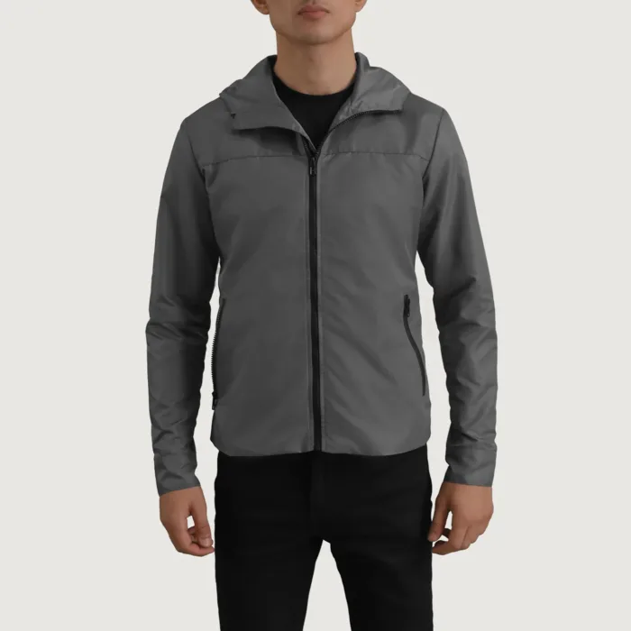 Wesley Grey Hooded Windbreaker Jacket 4