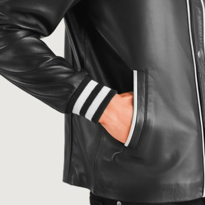 Willis Black Leather Varsity Jacket 6