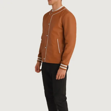 Willis Tan Brown Leather Varsity Jacket 2