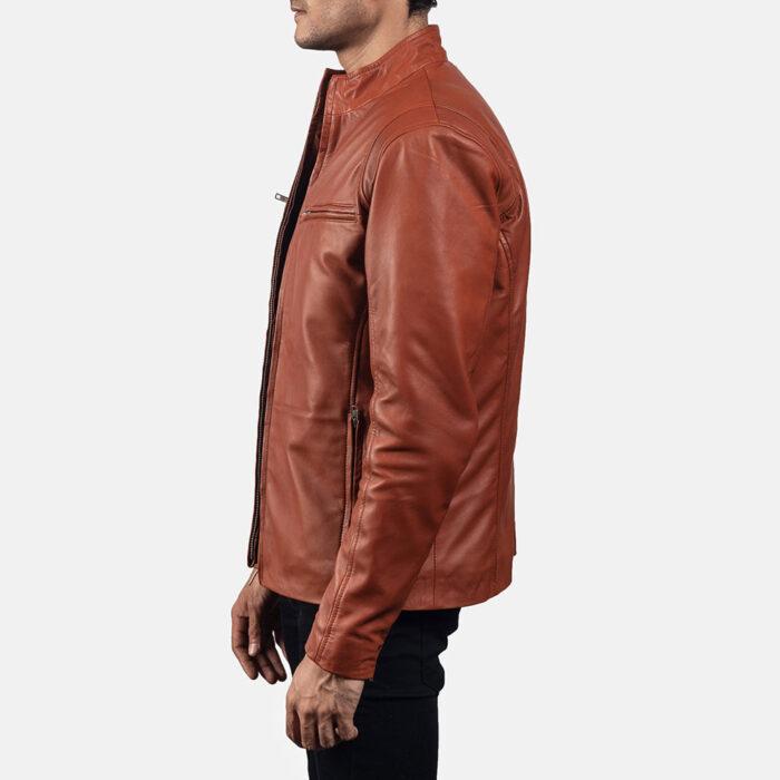 Ionic Tan Brown Leather Biker Jacket 6