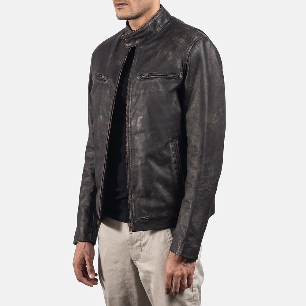 Rustic Brown Leather Biker Jacket 2
