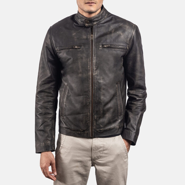 Rustic Brown Leather Biker Jacket 3