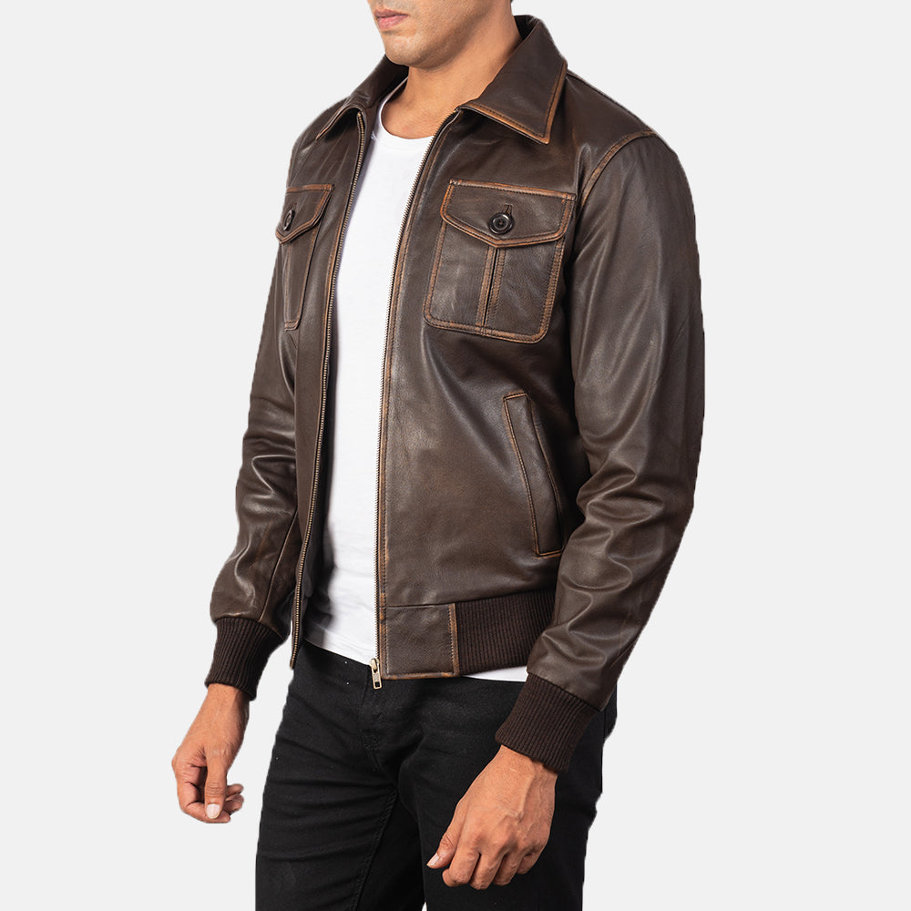 Aaron Brown Leather Bomber Jacket 2
