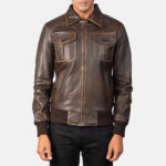 Aaron Brown Leather Bomber Jacket 3