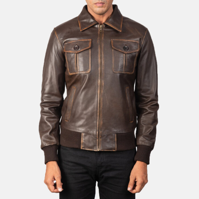 Aaron Brown Leather Bomber Jacket 3