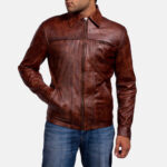 Abstract Maroon Leather Jacket 2