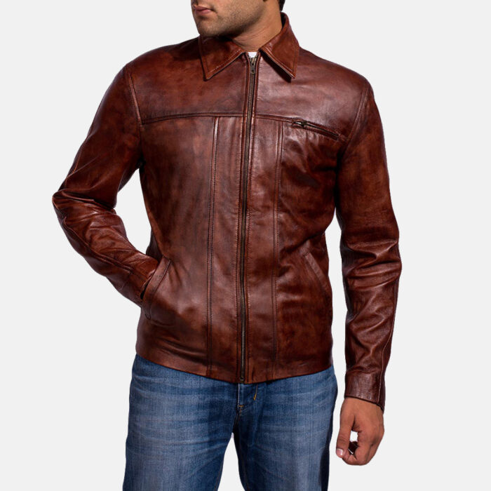 Abstract Maroon Leather Jacket 2