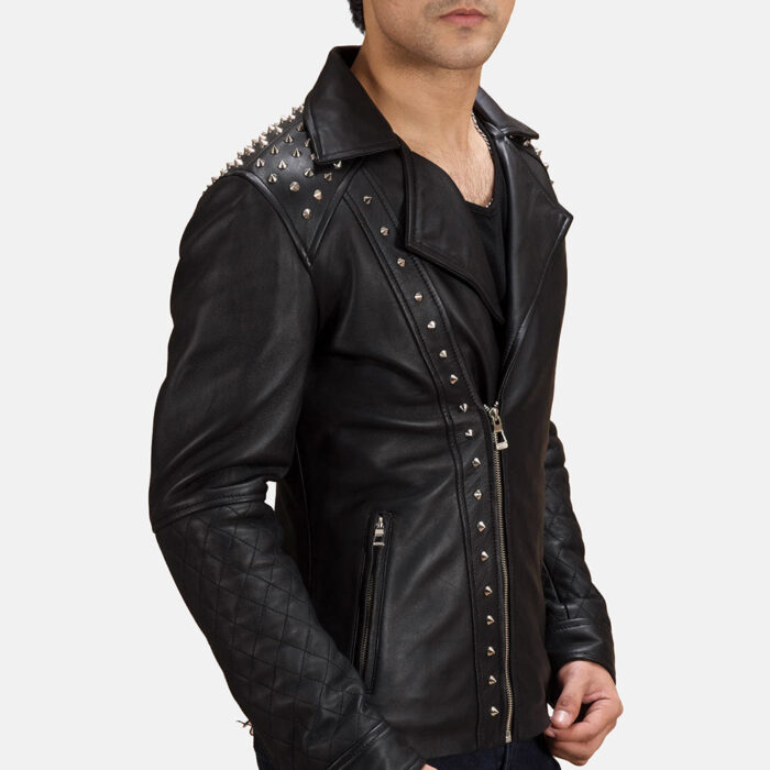 Black Studded Leather Biker Jacket 2