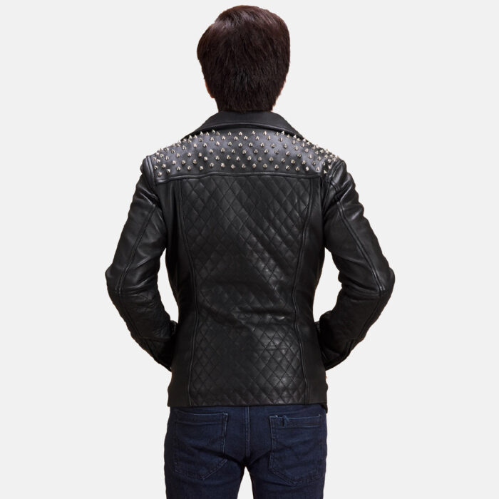Black Studded Leather Biker Jacket 4