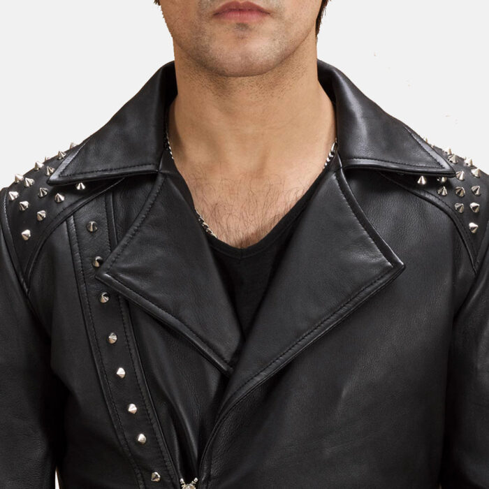 Black Studded Leather Biker Jacket 5