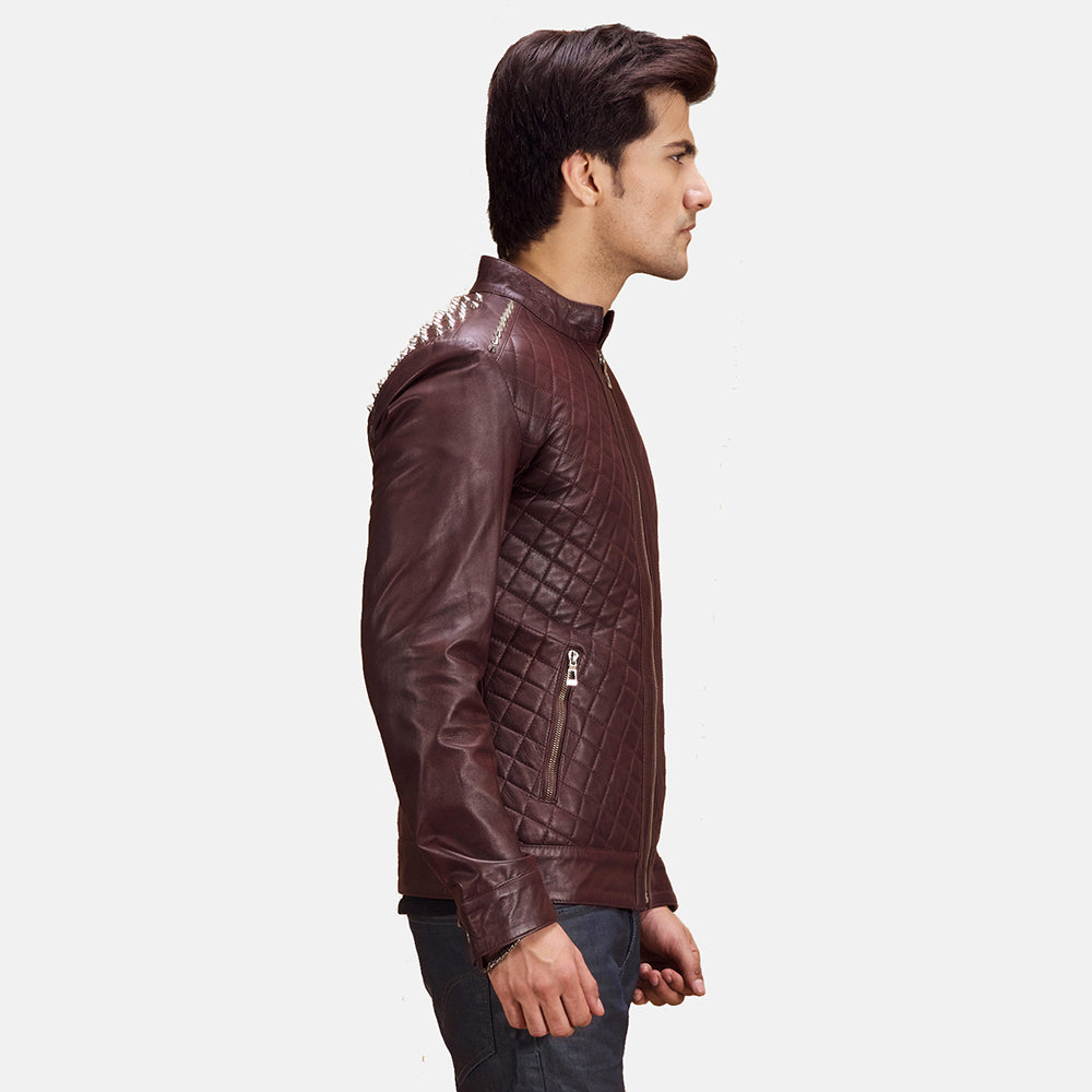 Rumano Jae Maroon Leather Biker Jacket 2