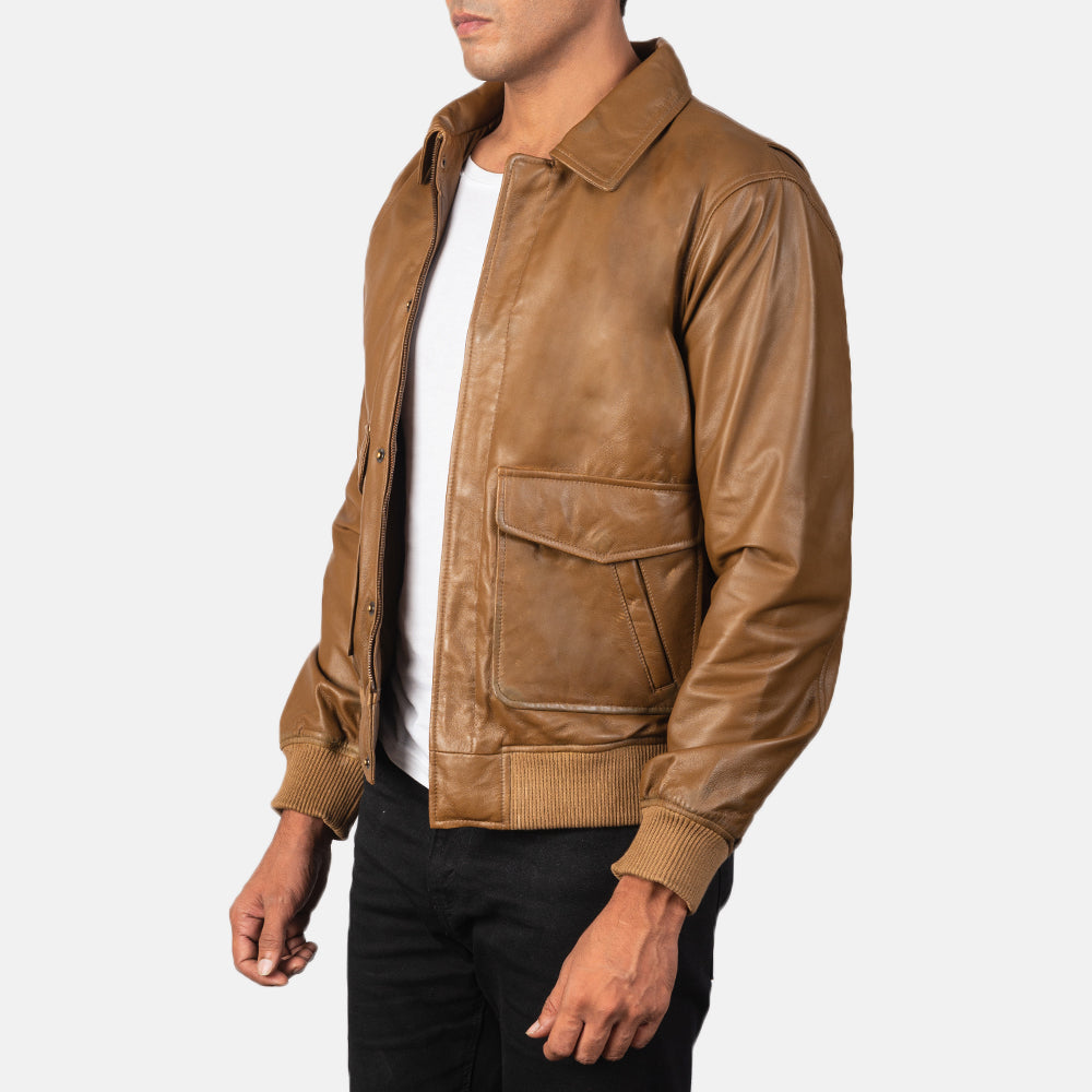Coffmen Olive Brown A2 Leather Bomber Jacket 2