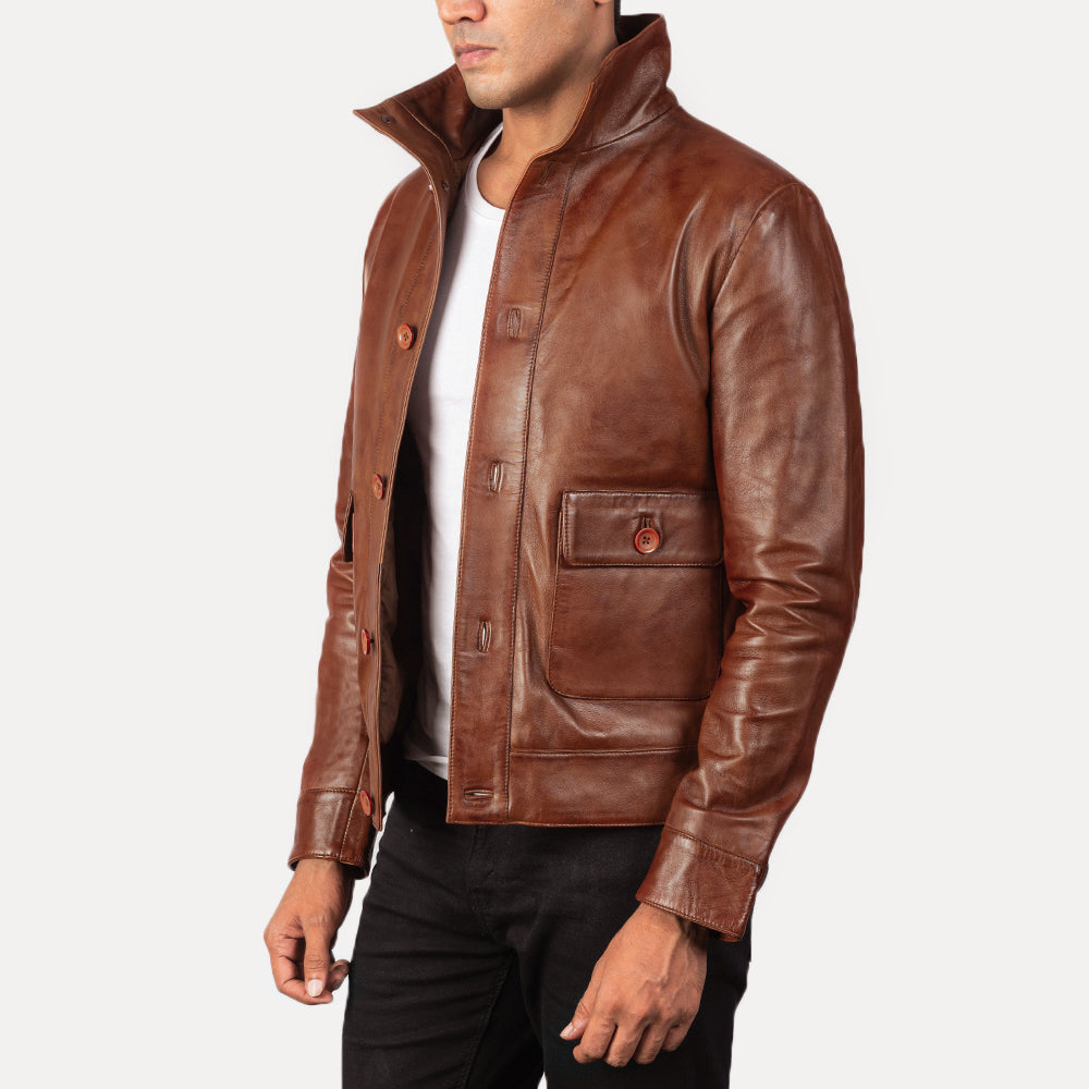 Columbus Brown Leather Bomber Jacket 2