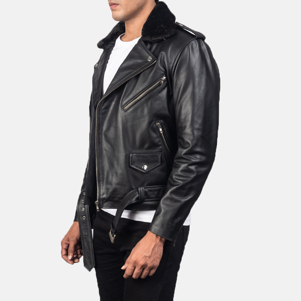 Furton Black Leather Biker Jacket 2