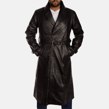 Hooligan Black Leather Trench Coat 2