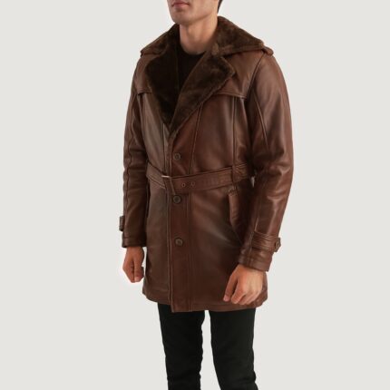 Hunter Distressed Brown Fur Leather Coat 2