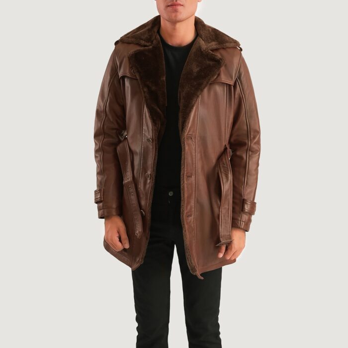 Hunter Distressed Brown Fur Leather Coat 3