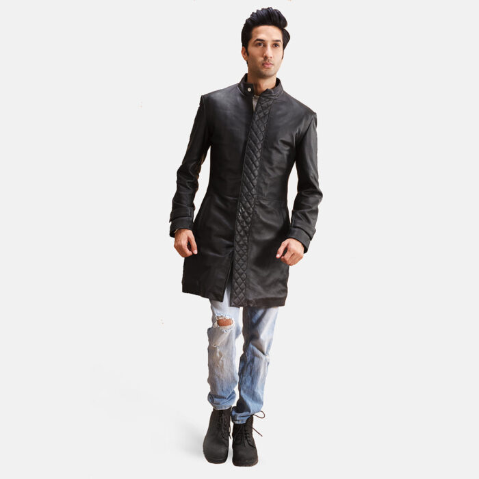 Midlander Quilted Black Leather Coat 4