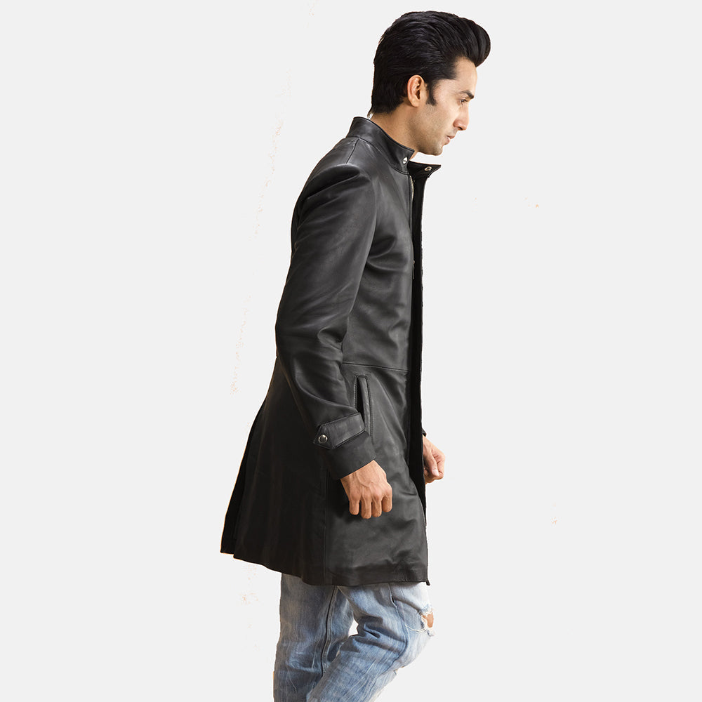 Midlander Quilted Black Leather Coat 2