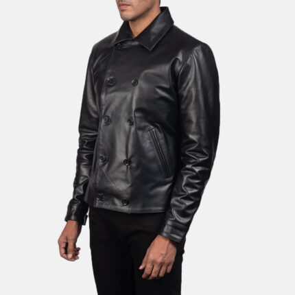 Mod Black Leather Peacoat 2