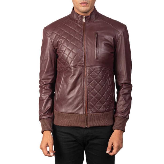 Moda Maroon Leather Bomber Jacket 3