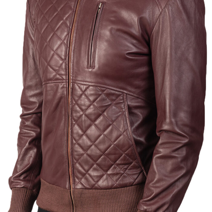 Moda Maroon Leather Bomber Jacket 5
