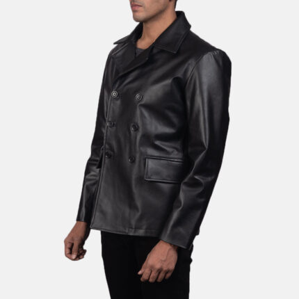 Mr. Bailey Black Leather Naval Peacoat 2