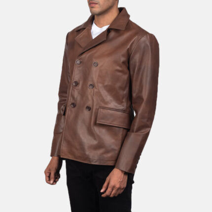 Mr. Bailey Brown Leather Naval Peacoat 2