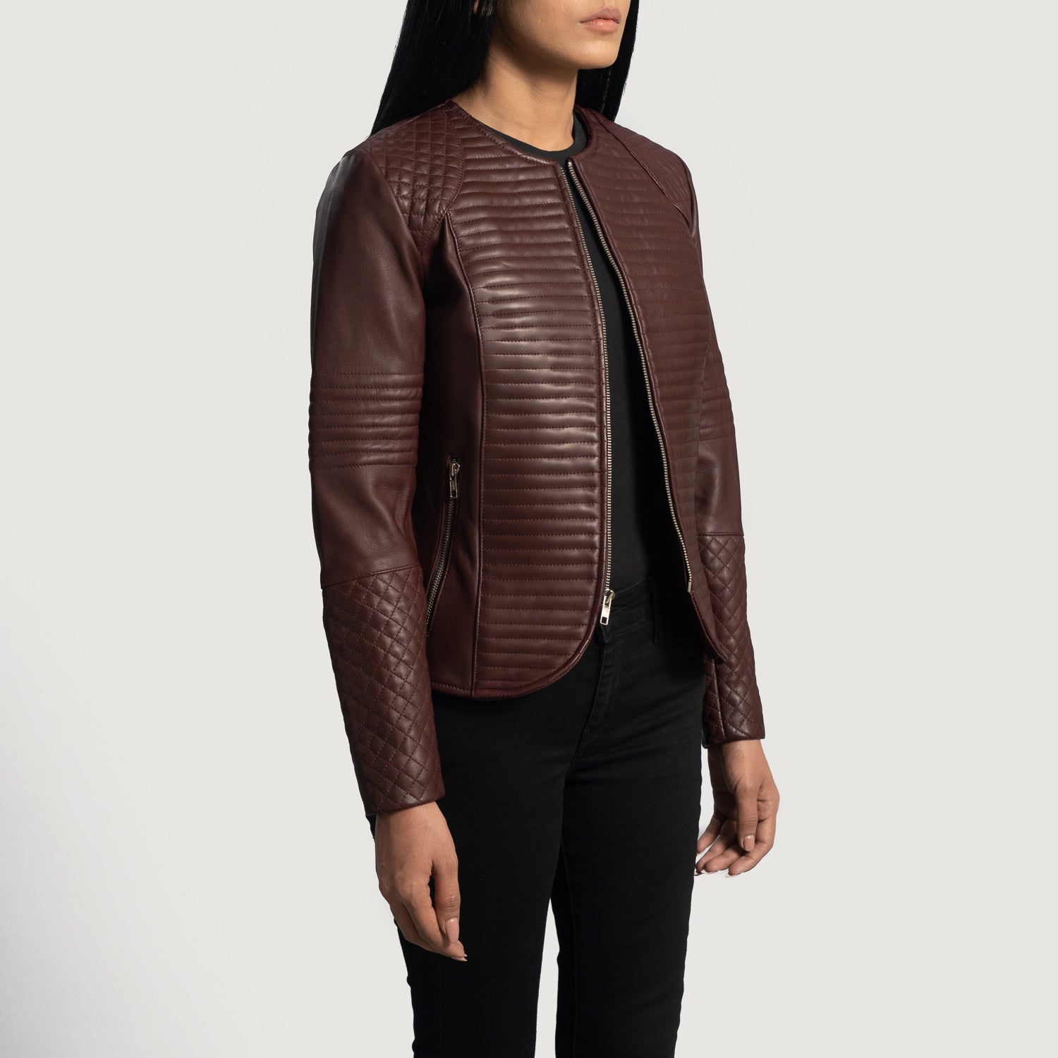 Nexi Quilted Maroon Leather Jacket 2