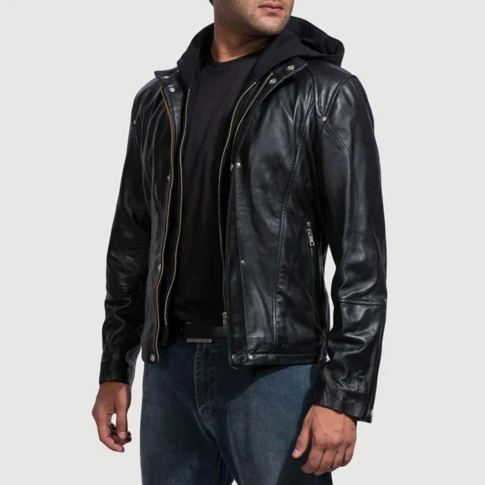 Highschool Black Hooded Leather Jacket 2