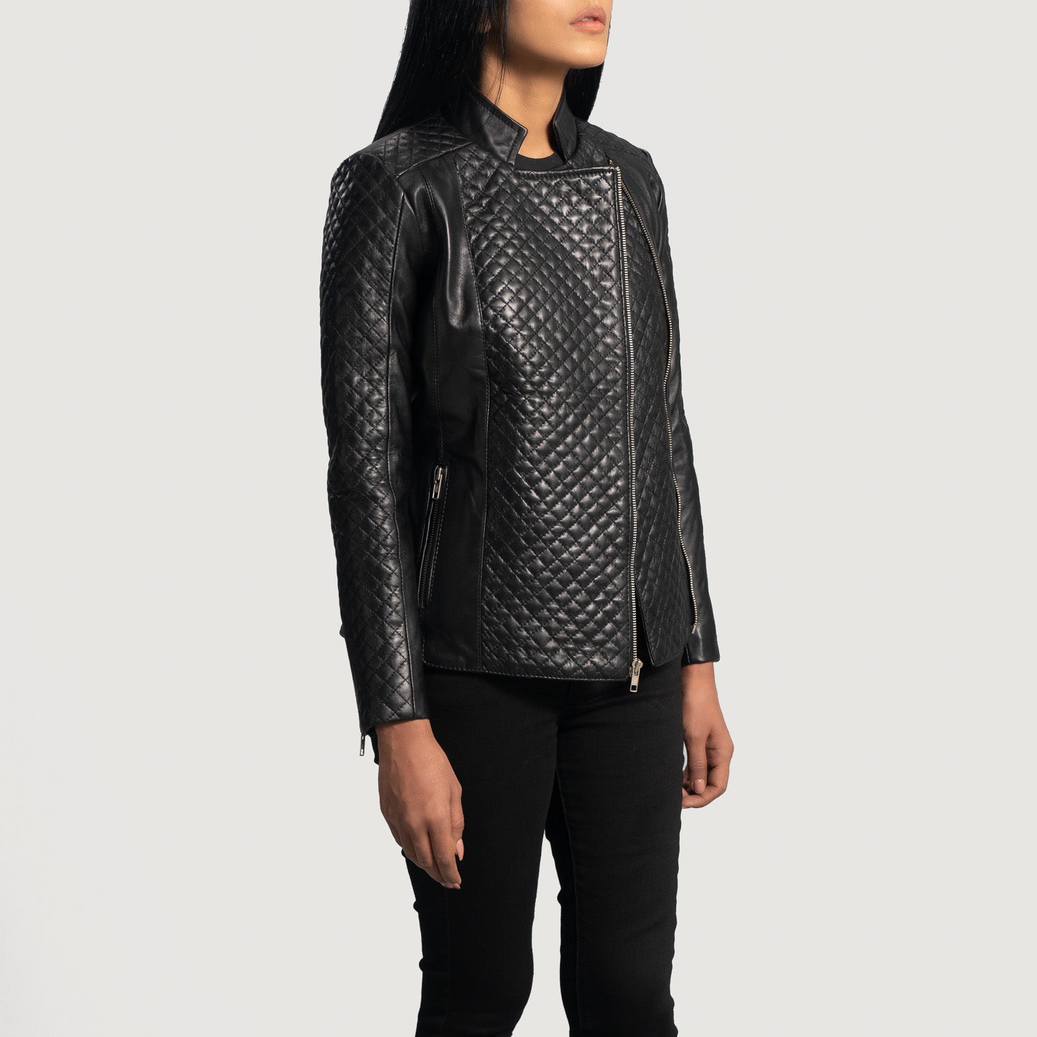 Orient Grain Quilted Black Leather Biker Jacket 2