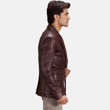 Radaron Quilted Maroon Leather Blazer 2