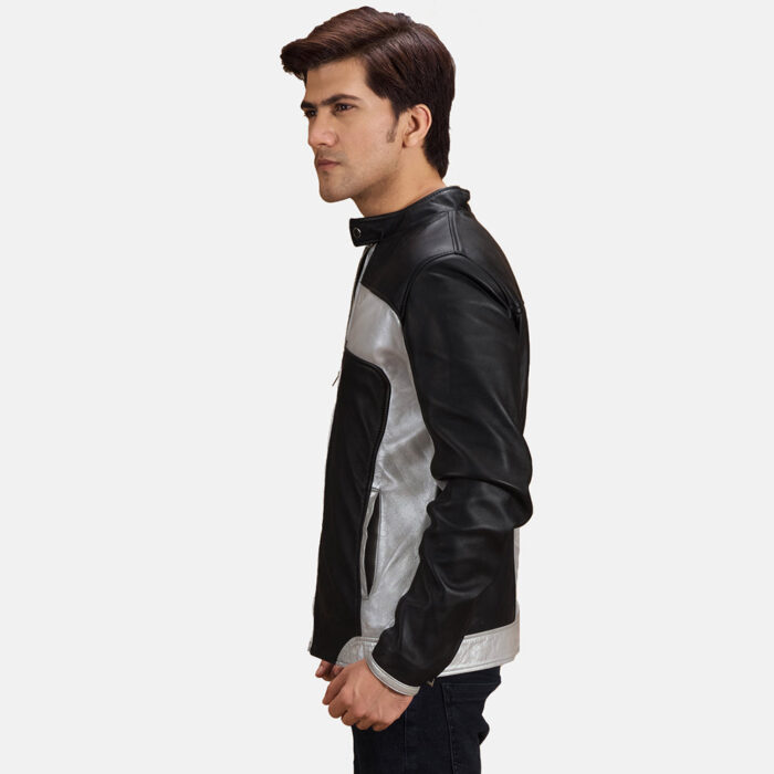 Randolf Silver Black Leather Biker Jacket 2