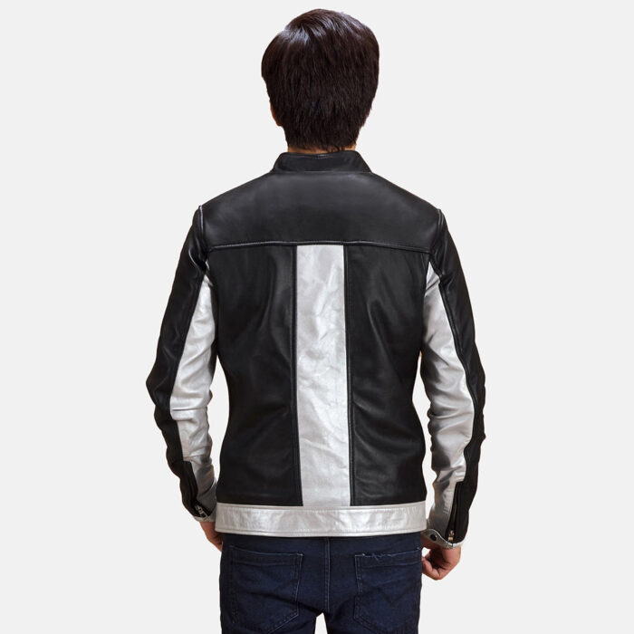 Randolf Silver Black Leather Biker Jacket 5