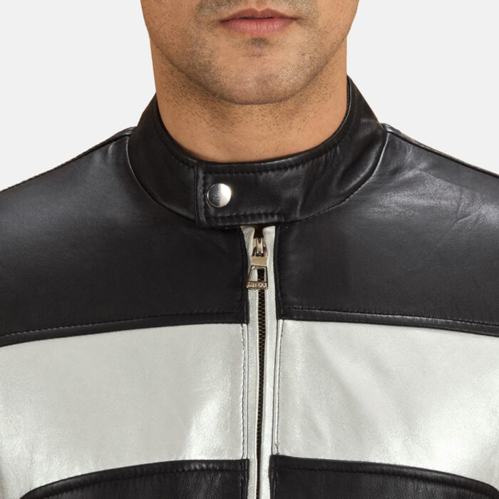 Randolf Silver Black Leather Biker Jacket 6