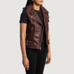 Rhonda Maroon Leather Biker Vest 3