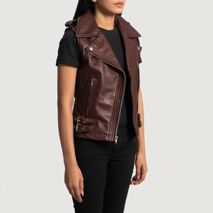 Rhonda Maroon Leather Biker Vest 3