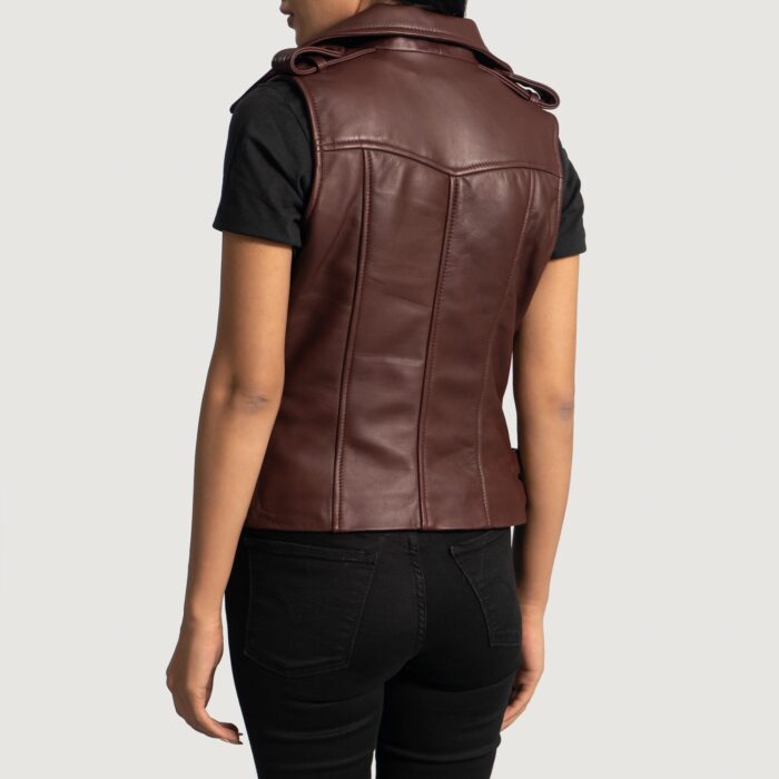 Rhonda Maroon Leather Biker Vest 5