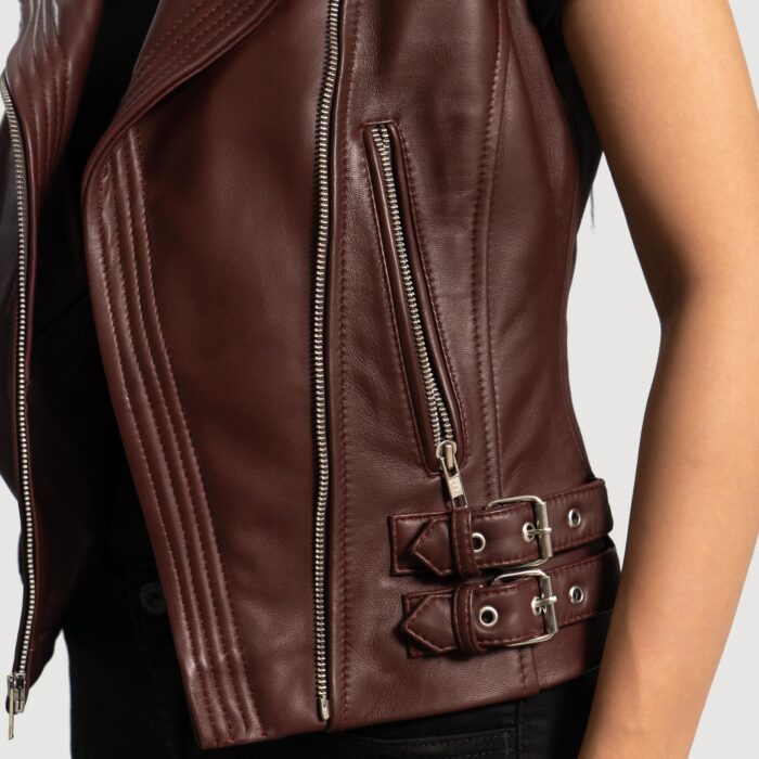 Rhonda Maroon Leather Biker Vest 6