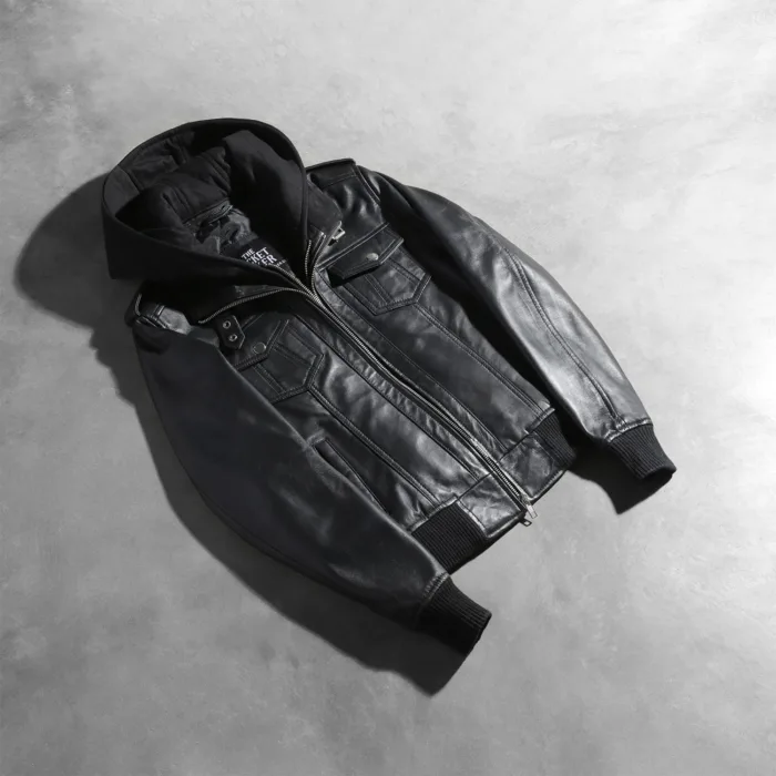 Roslyn Black Hooded Leather Bomber Jacket 7