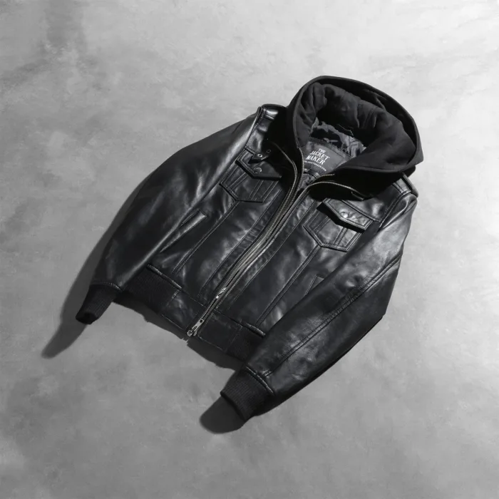 Roslyn Black Hooded Leather Bomber Jacket 8