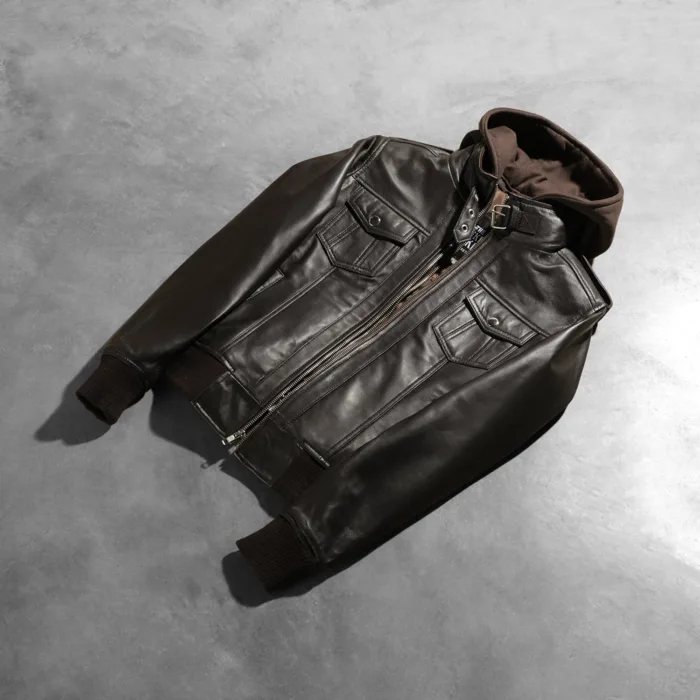 Roslyn Brown Hooded Leather Bomber Jacket 8