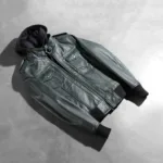 Roslyn Green Hooded Leather Bomber Jacket 7