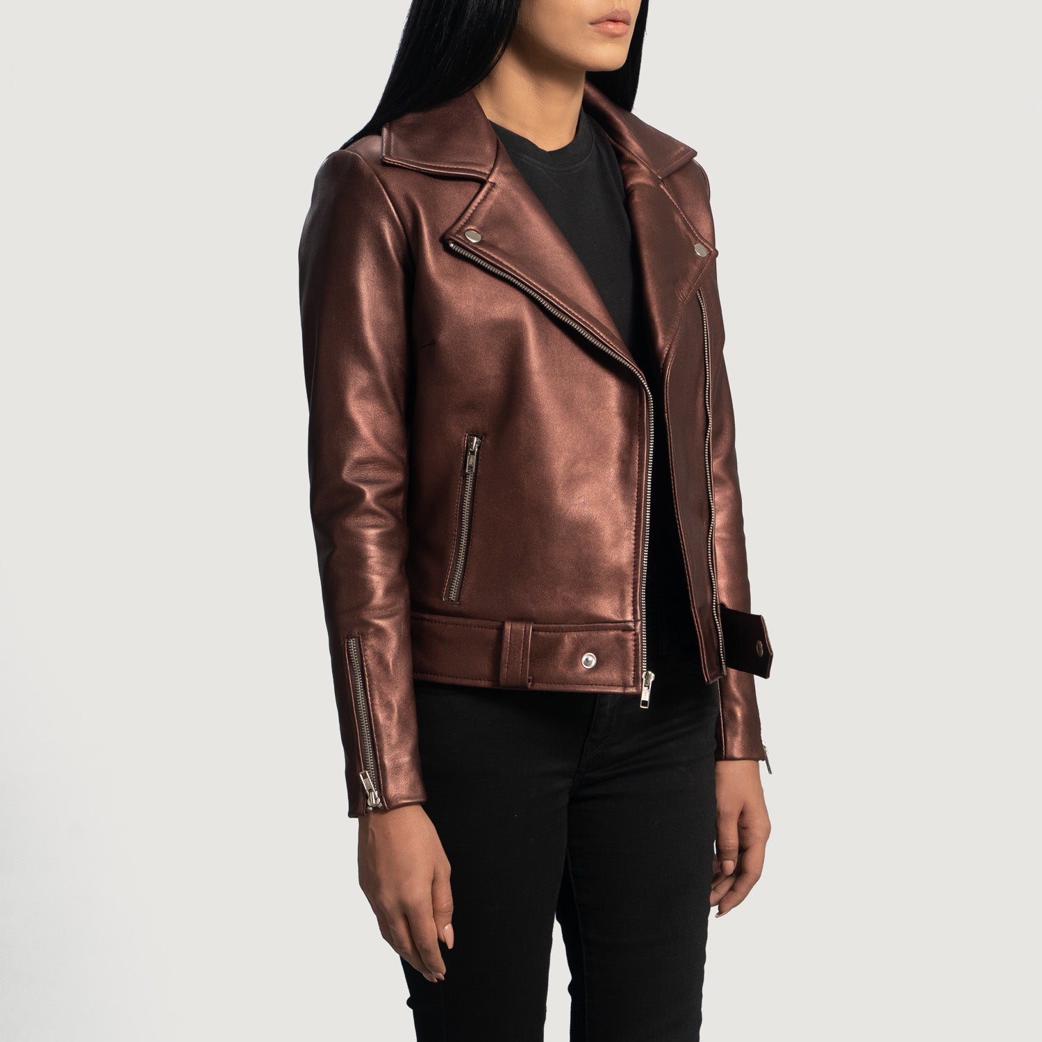 Rumy Maroon Leather Biker Jacket 2