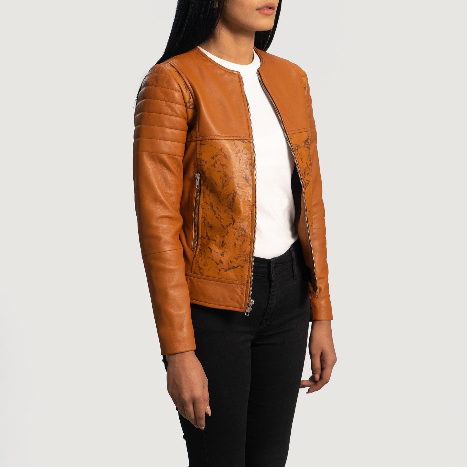 Sandy Tan Dye Leather Biker Jacket 2