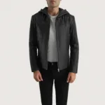Spratt Black Hooded Leather Jacket