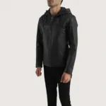 Spratt Black Hooded Leather Jacket 3