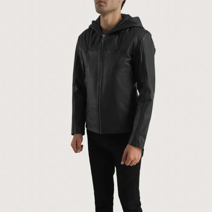 Spratt Black Hooded Leather Jacket 3