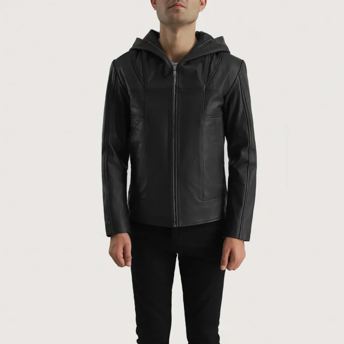 Spratt Black Hooded Leather Jacket 2