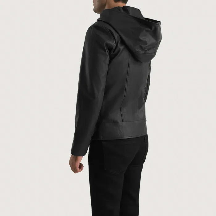 Spratt Black Hooded Leather Jacket 5